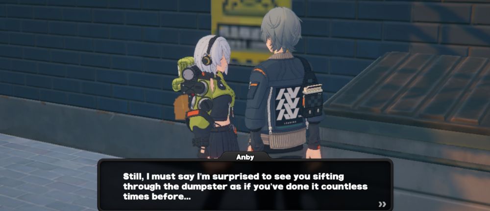 Anby telling Proxy that he seemed to be capable of sifting through the trash as if he had done it countless times before. 