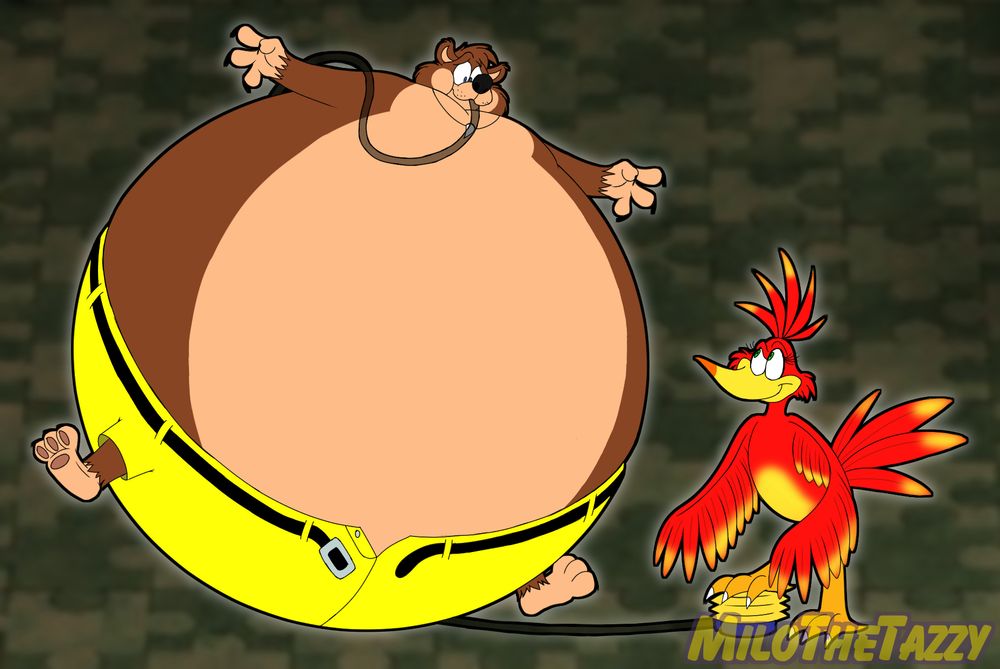 Kazooie inflating Banjo with a foot pump.
