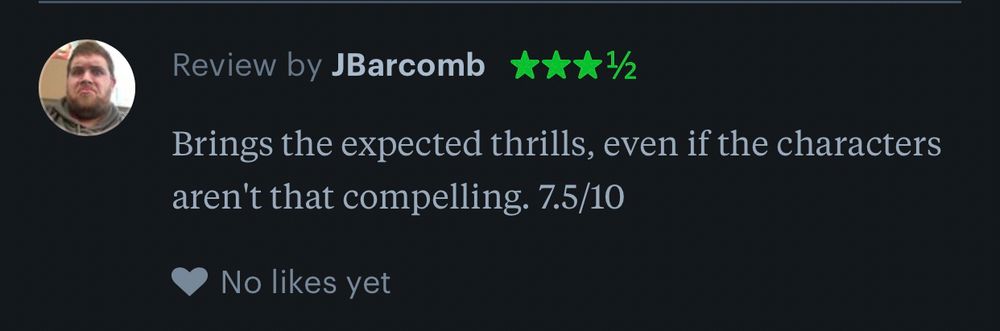 My old Letterboxd review of “Predator” (1987) that I no longer agree with: “Brings the expected thrills, even if the characters aren’t that compelling. 7.5/10”