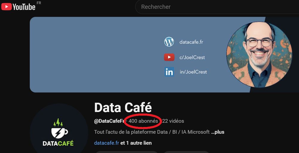 Page d'accueil de ma chaîne Youtube venant de franchir la barre des 400 abonnés