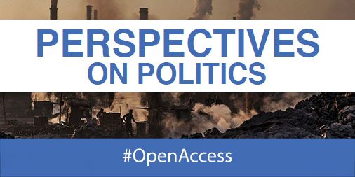 Logo for Perspectives on Politics above an image depicting industrial smokestacks with visible emissions against a dreary sky, tagged with #OpenAccess.