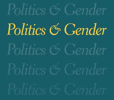 Politics & Gender in yellow and repeated in shades of green on a green background
