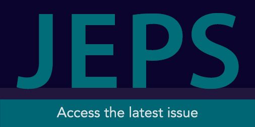 Promotional banner for JEPS announcing the latest issue available online, featuring bold white text on a dark blue background.