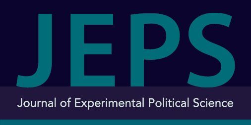 Logo of the Journal of Experimental Political Science (JEPS) featuring its acronym in large teal letters on a dark blue background.