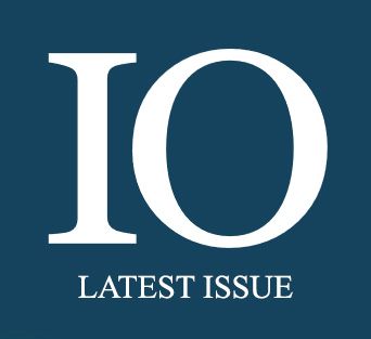 International Organization logo featuring the text 'IO' in large white letters on a dark blue background, followed by the words 'LATEST ISSUE' in smaller white letters.