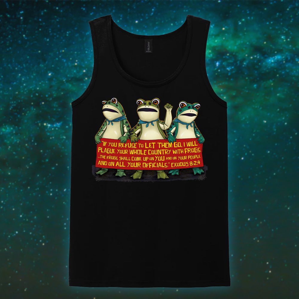 The same illustration on a black tank top