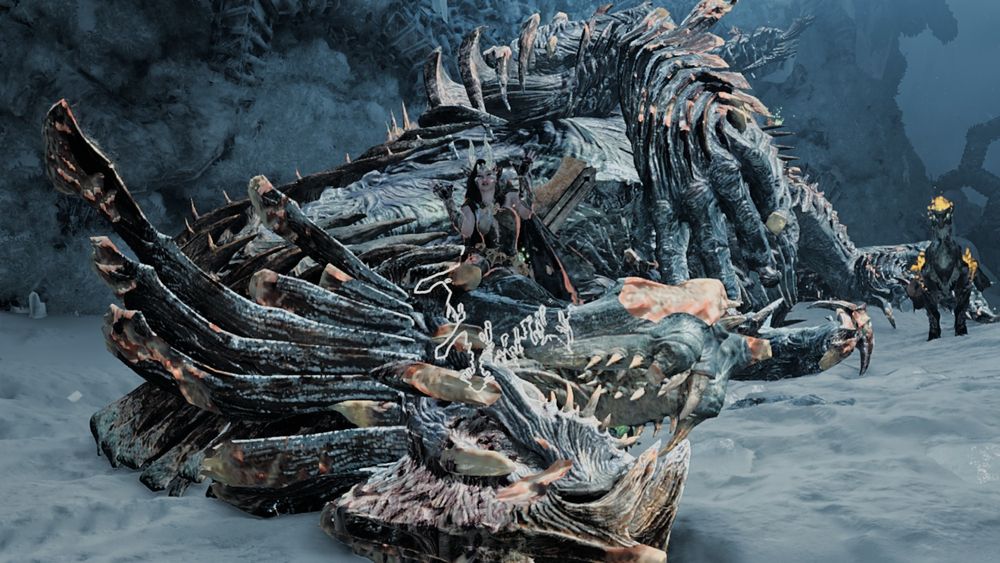 my hunter throws up the Vs while sitting atop the head of the Jin Dahaad she just slayed