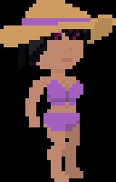 Mira wearing a sunhat and magenta bikini