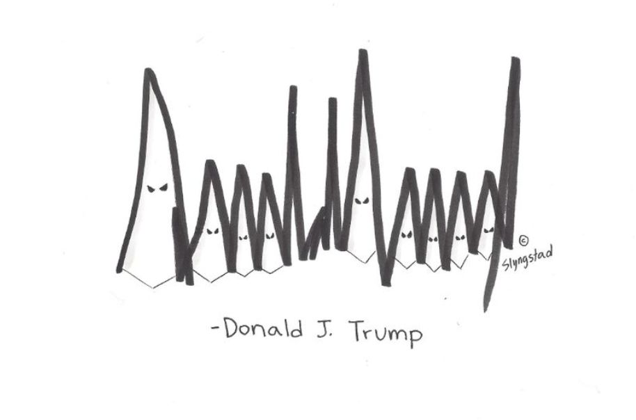 Trump's signature turned into KKK hoods.