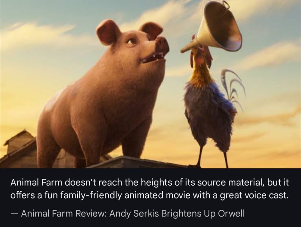 New animal farm movie screenshot showing Napoleon doing a speech