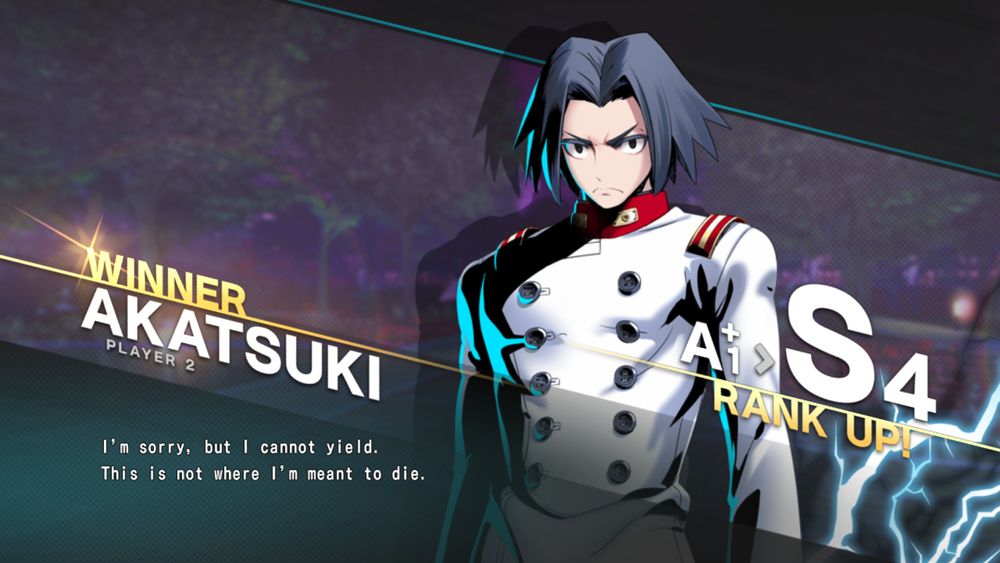 Under Night In-Birth II screencap showing I went up from A+1 to S4 in ranked mode