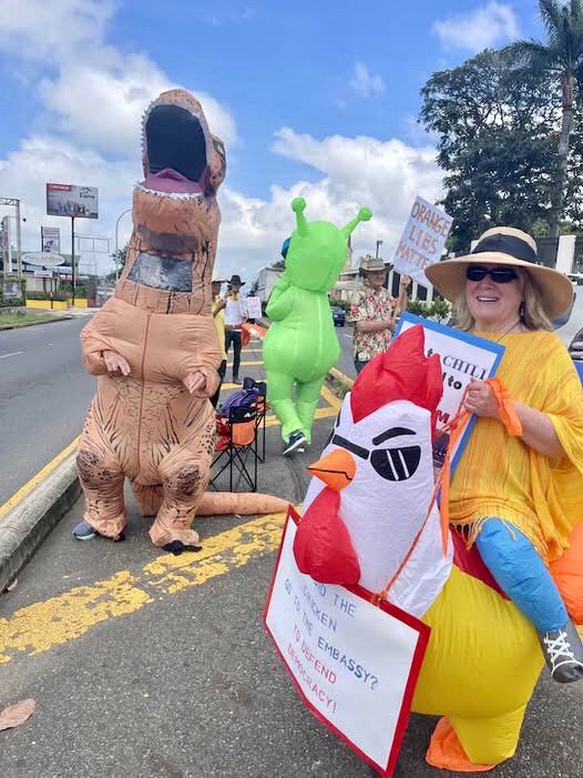 Three inflatables protesting on #NoKings day in Costa Rica. 