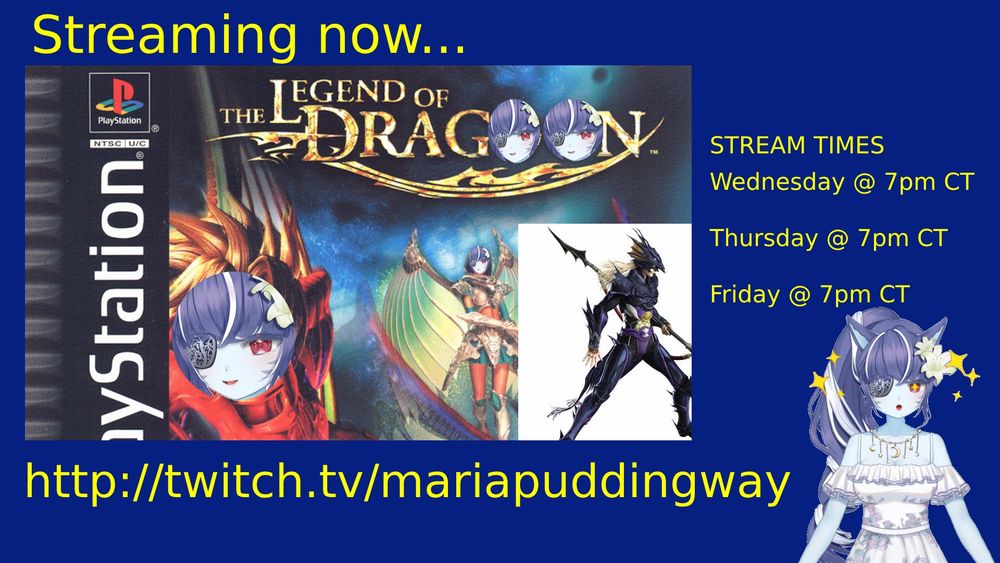Streaming Legend of Dragoon this week!

Streams at Wednesday, Thursday, and Friday @ 7pm CT.
