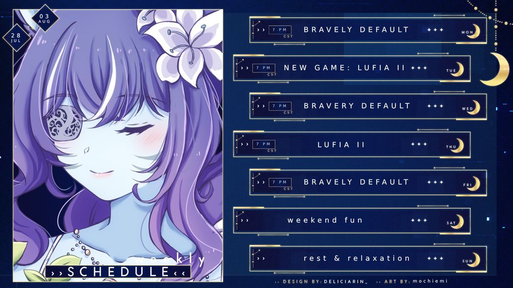 Bravely Default - Monday, Wednesday & Friday at 7pm CT
Lufia II - Tuesday, Thursday at 7pm CT
