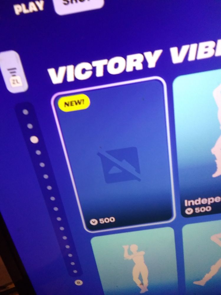 A picture of the Fortnite item shop,  with the Victory Vibes tab displaying a broken emote.