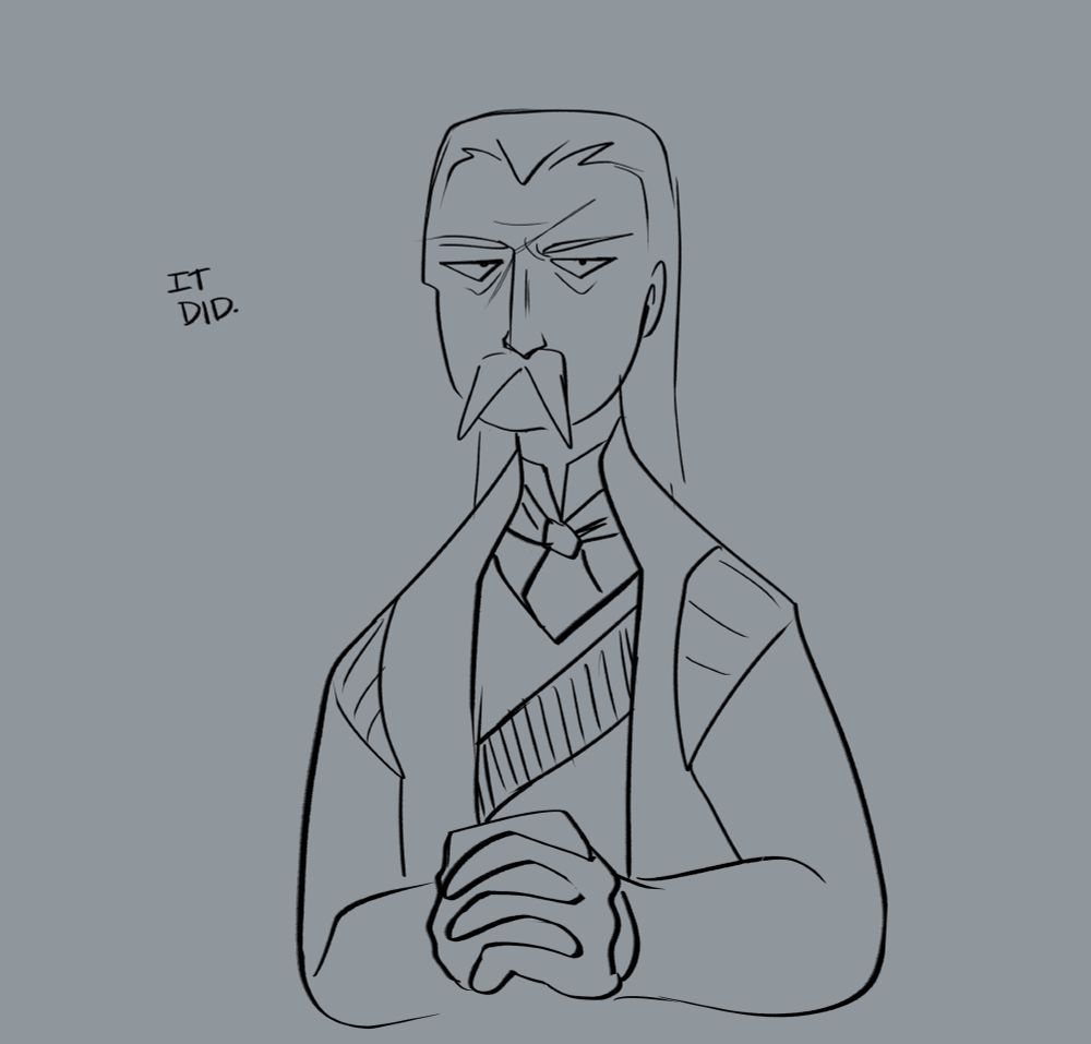 digital drawing of a really simple, super aged Ocelot, next to him appears the text that reads "It did."