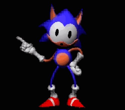 a pixel art of sonic the hedgehog pointing up