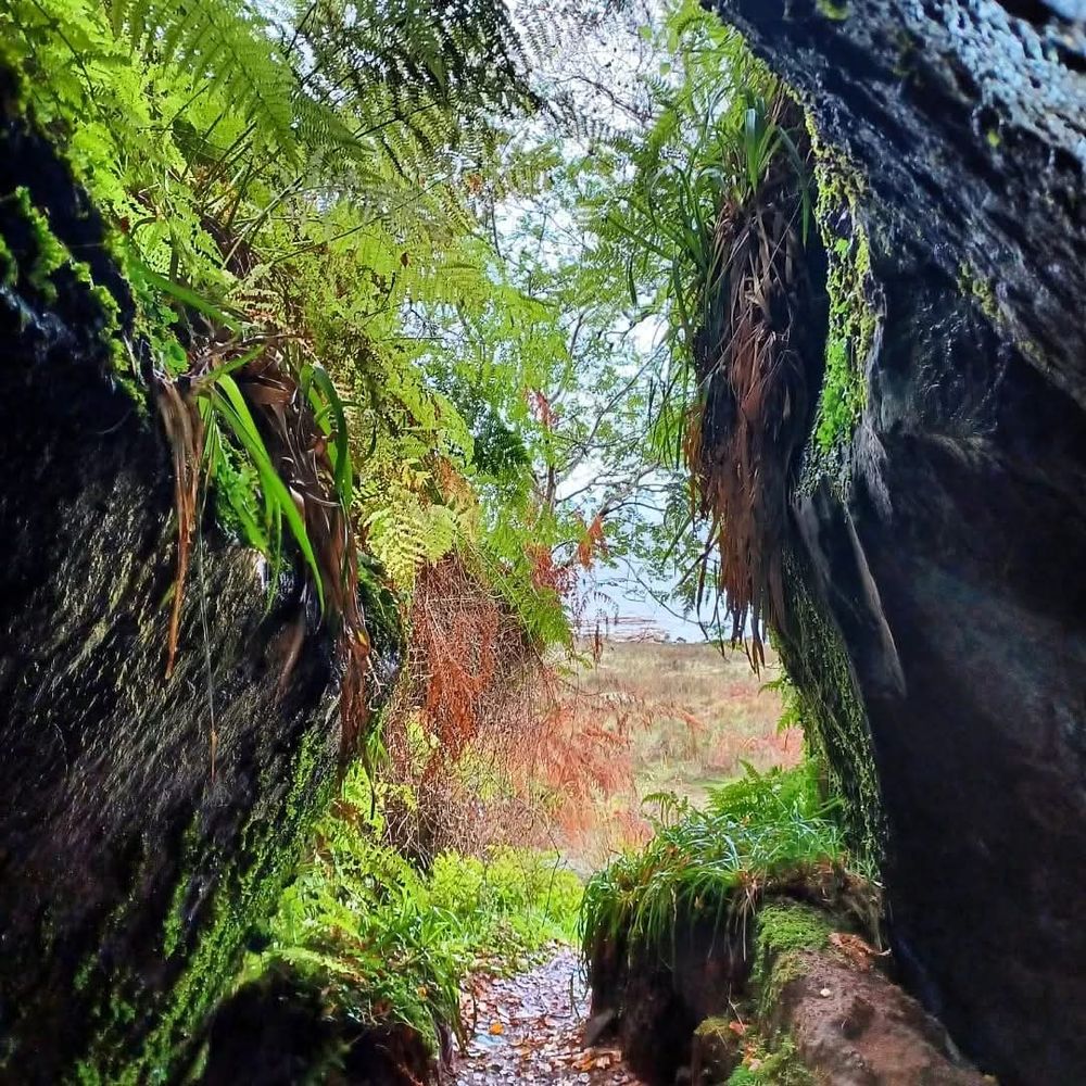 Looking out to sea through the narrow entrance of Osians Cave, Arran. 