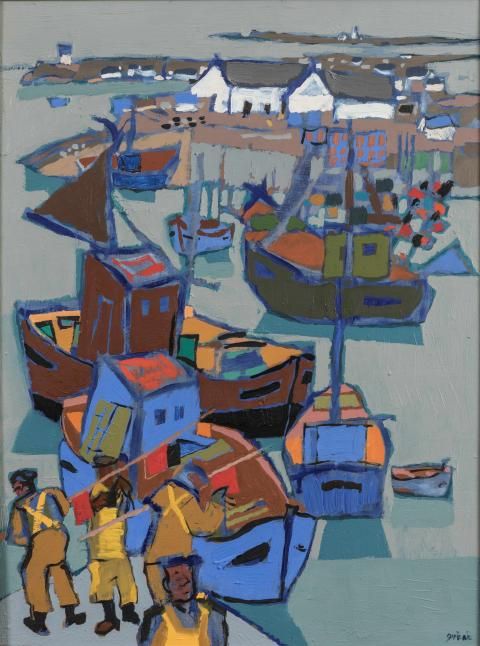 Pavillons à Sein -Huile sur toile. 
René Quéré - 1932-2021 - Peintre, céramiste, illustrateur breton. 