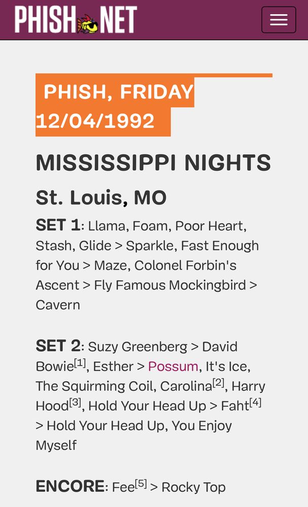 Phish setlist from my first show on 12/4/92