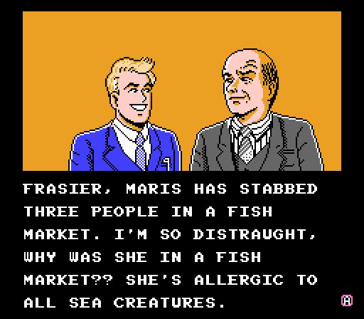 Video game character that look like Niles and Frasier Crane

Niles saying "Frasier, Maris has stabbed 3 people in a fish market. I'm so distraught, why was she in a Fish Market?? She's allergic to all sea creatures."