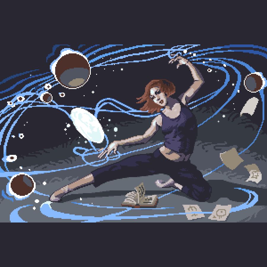 A dancer holds a glowy spell effect.