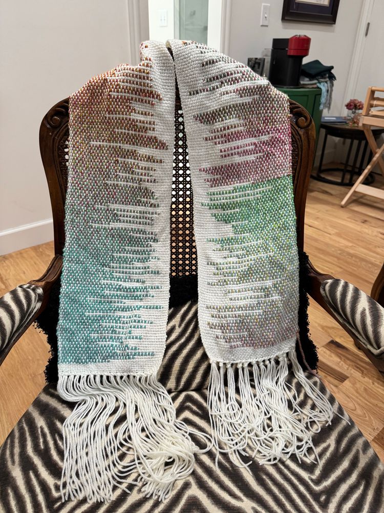 White and multi colored scarf 