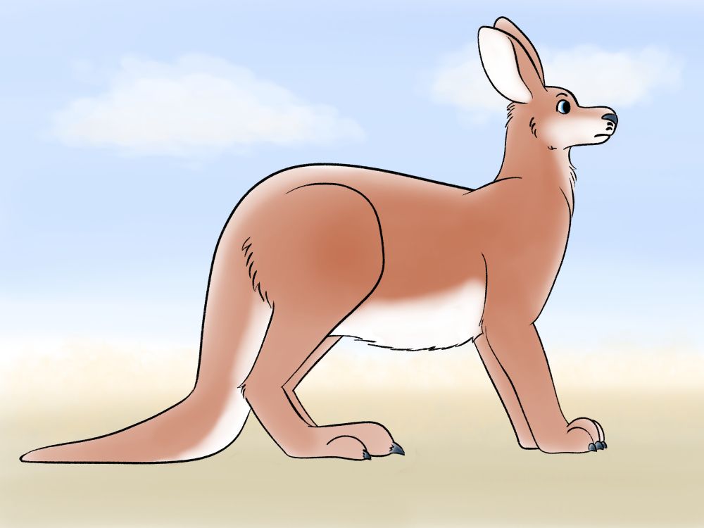 A kangaroo but on all fours with larger front paws as seen from the side