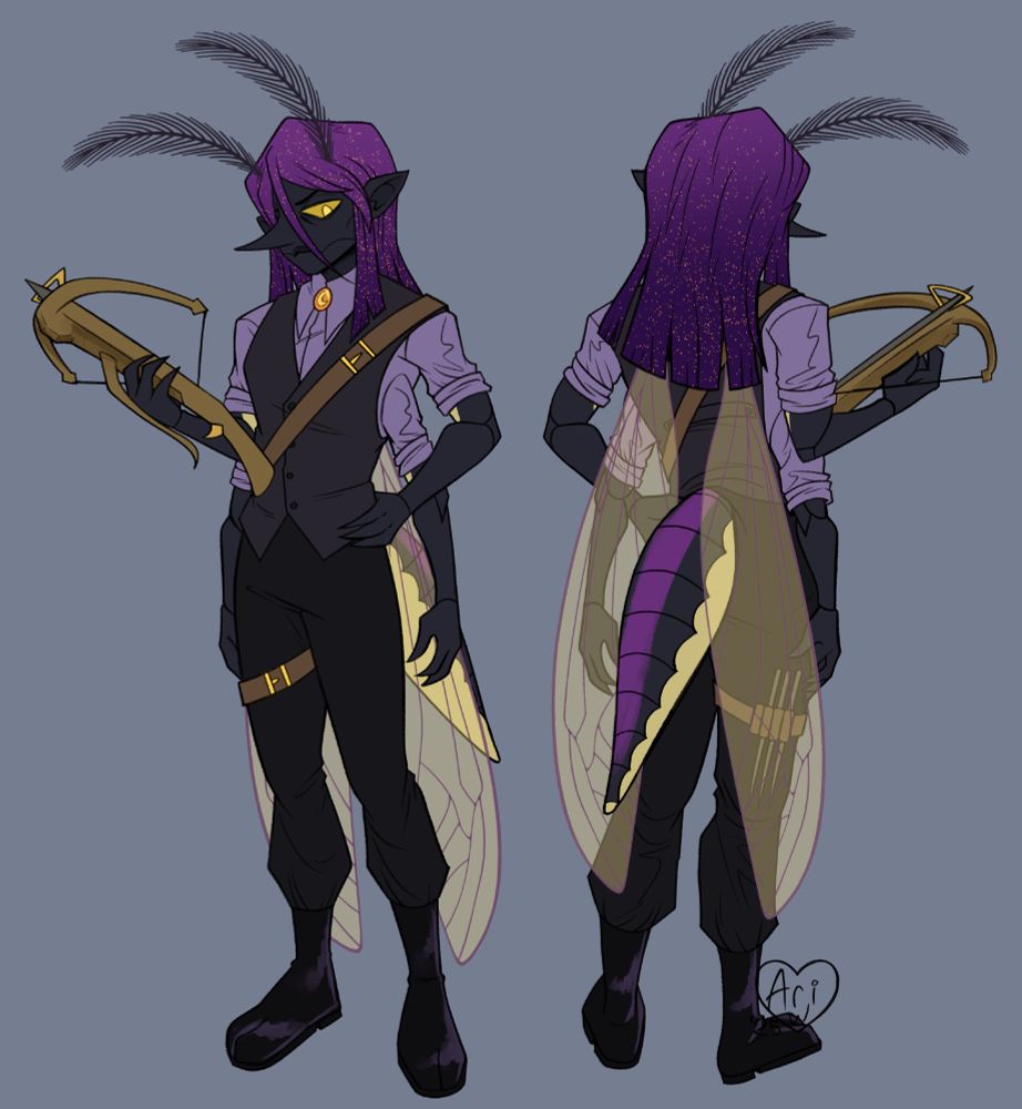 The outfit with out his coat, revealing the dress shirt with rolled up sleeves and dark waistcoat and trousers. He has strap over his shoulder and a thigh belt that holds extra bolts for the crossbow he holds in his hand.