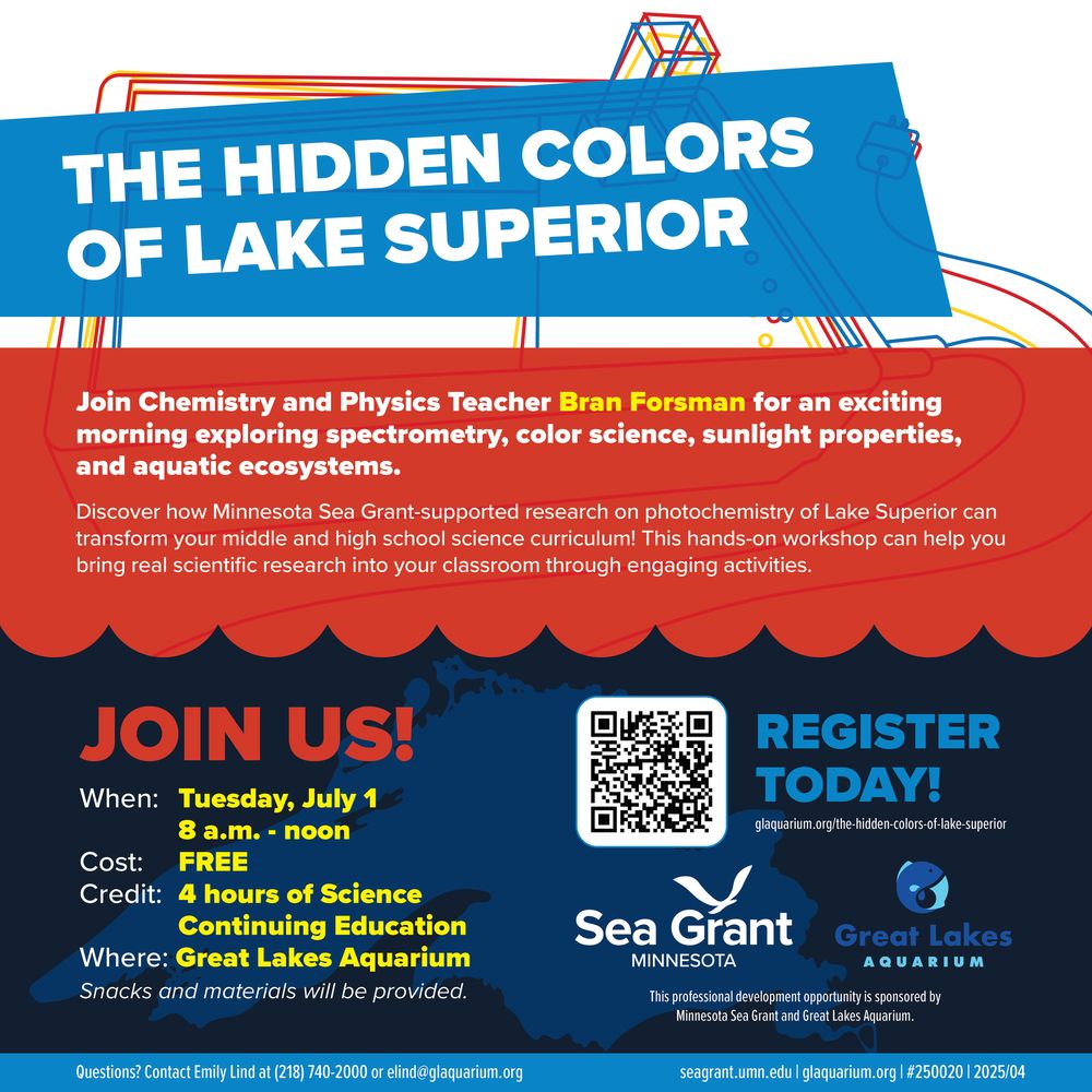 Graphic titled "The Hidden Colors of Lake Superior" describing a professional development workshop for educators on July 1 at the Great Lakes Aquarium. Credit: MNSG.