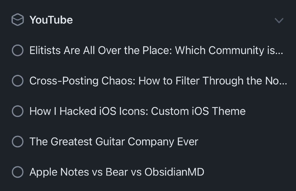 A screenshot showing a list of my current wip video ideas. No wonder I can’t get anything done 