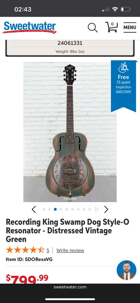 Screenshot of a resonator guitar that I really want to buy. But it’s 800 dollars 😂 