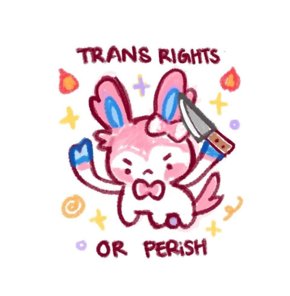 Sylveon with a knife, "trans rights or perish"