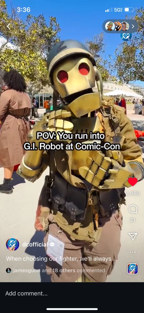Screen capture of a video of my GI Robot Cosplay featured on DC comics instagram