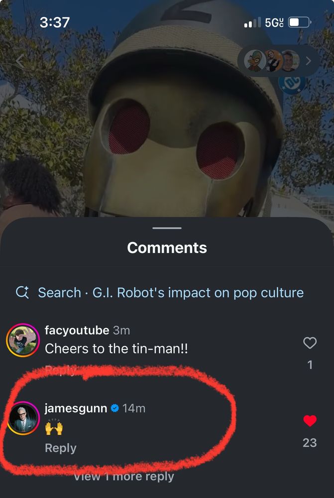 James gun commented with a high five!!