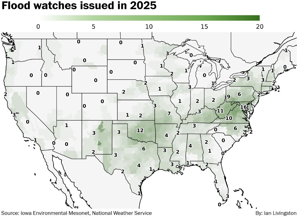 Flood watches issued this year ... there are many. DC has had 16 after today, including 2 in May, 7 in June and 7 in July. 
