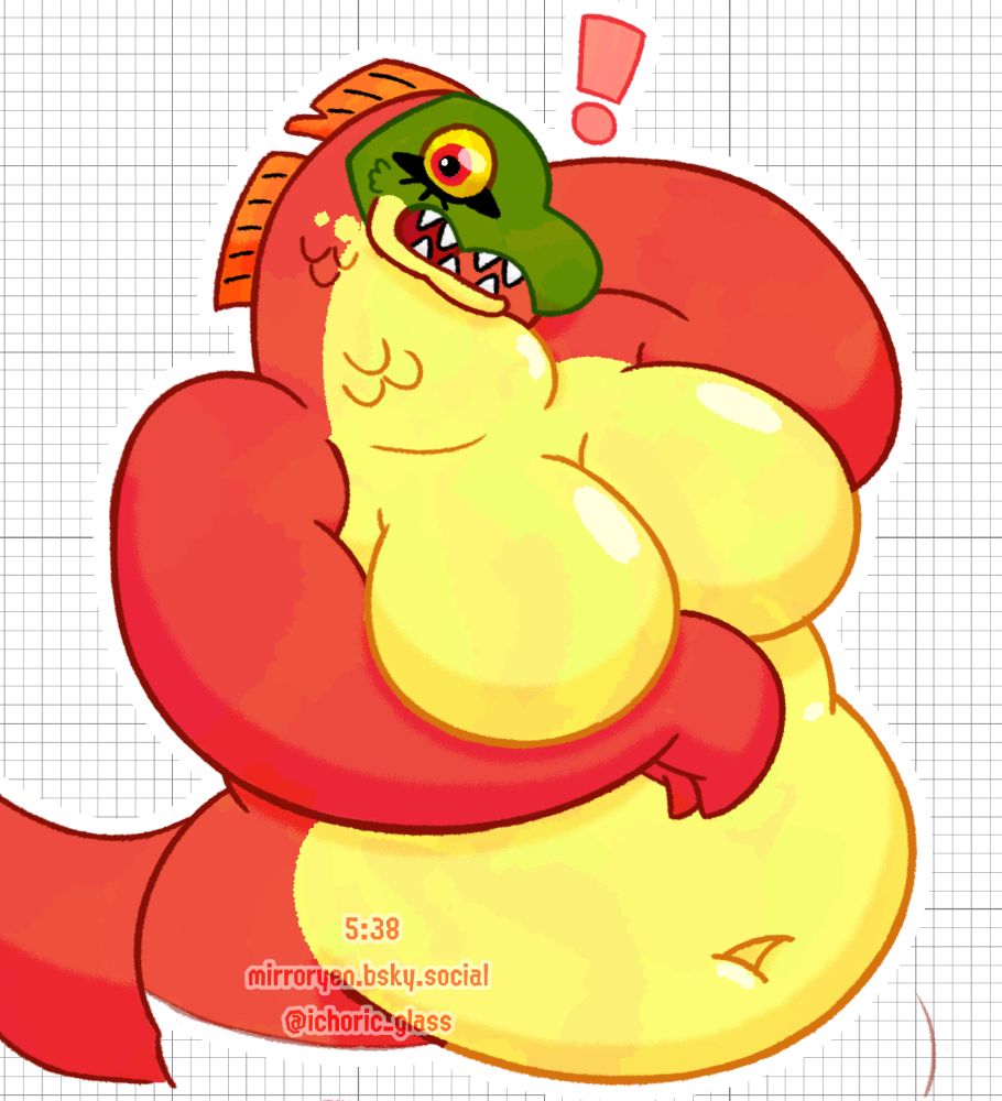halfbody art of a fat, female anthropomorphic salmon (indicated by being designed off that weird evil form they take irl). it took 5 hours and 38 minutes 