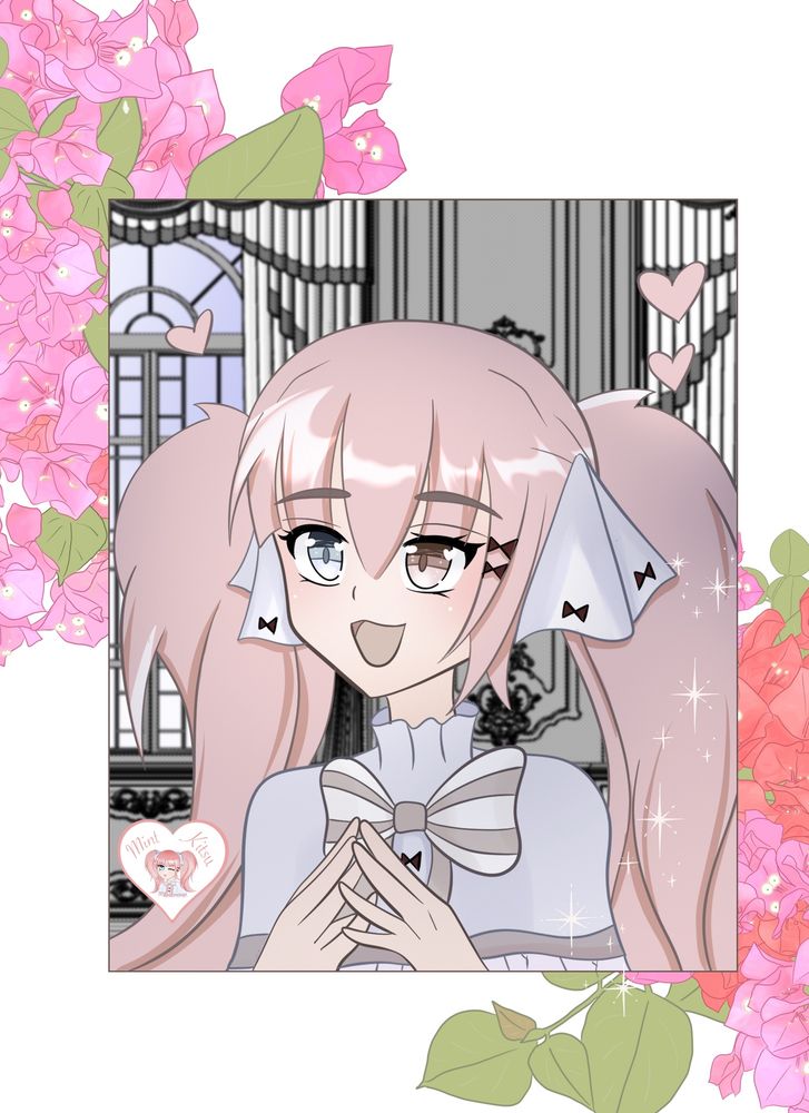 Cute girl with pink pigtails looking happy! 