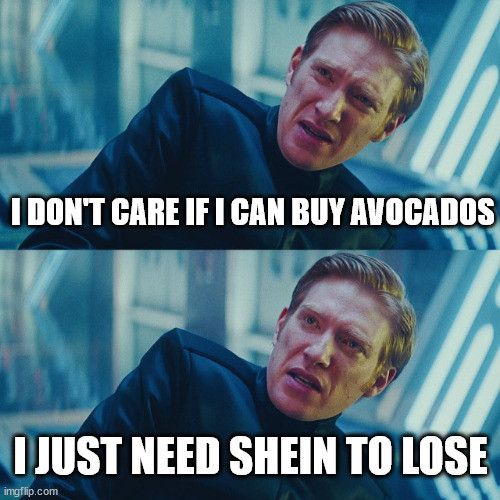 Ginger man in space uniform from Star Wars says "I don't care if I can buy avocados. I just need SHEIN to lose."