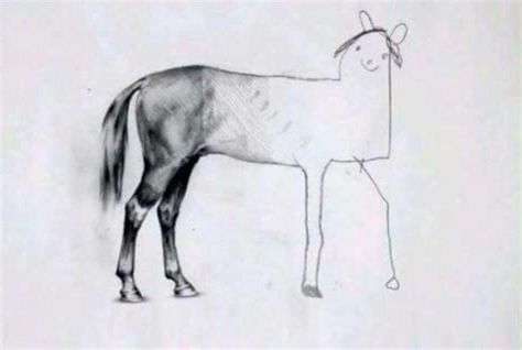 Drawing of horse - starts detailed then becomes a scribble 
