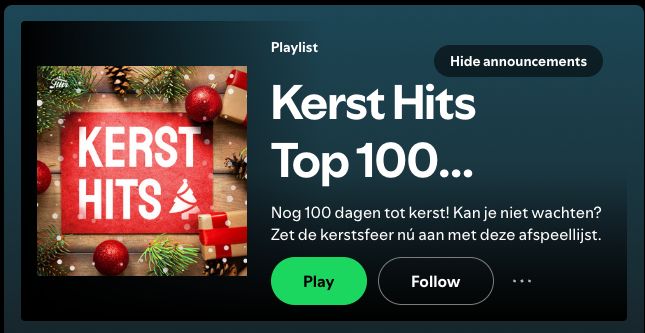 A Spotify banner showing a Christmas top 100 hits. And saying that it is 100 days to Christmas
