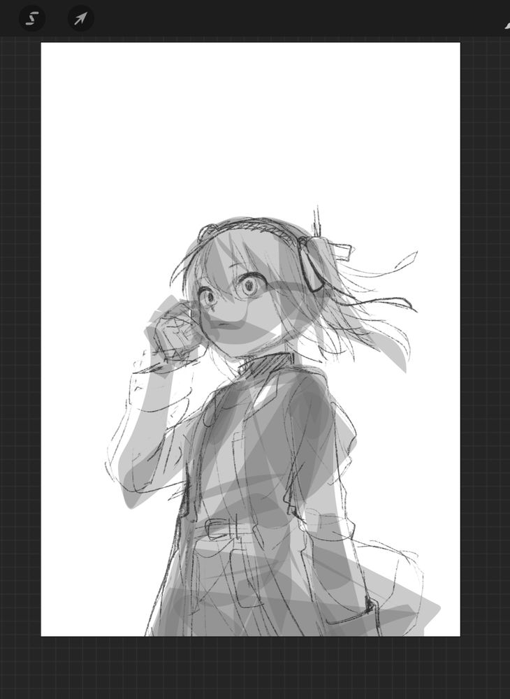 足立レイの絵　投げ縄塗りを使ったラフ