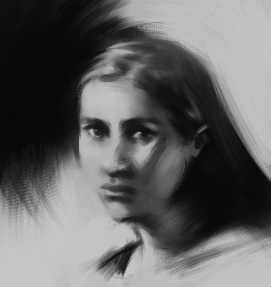 sketchy portrait of a person's head looking ahead