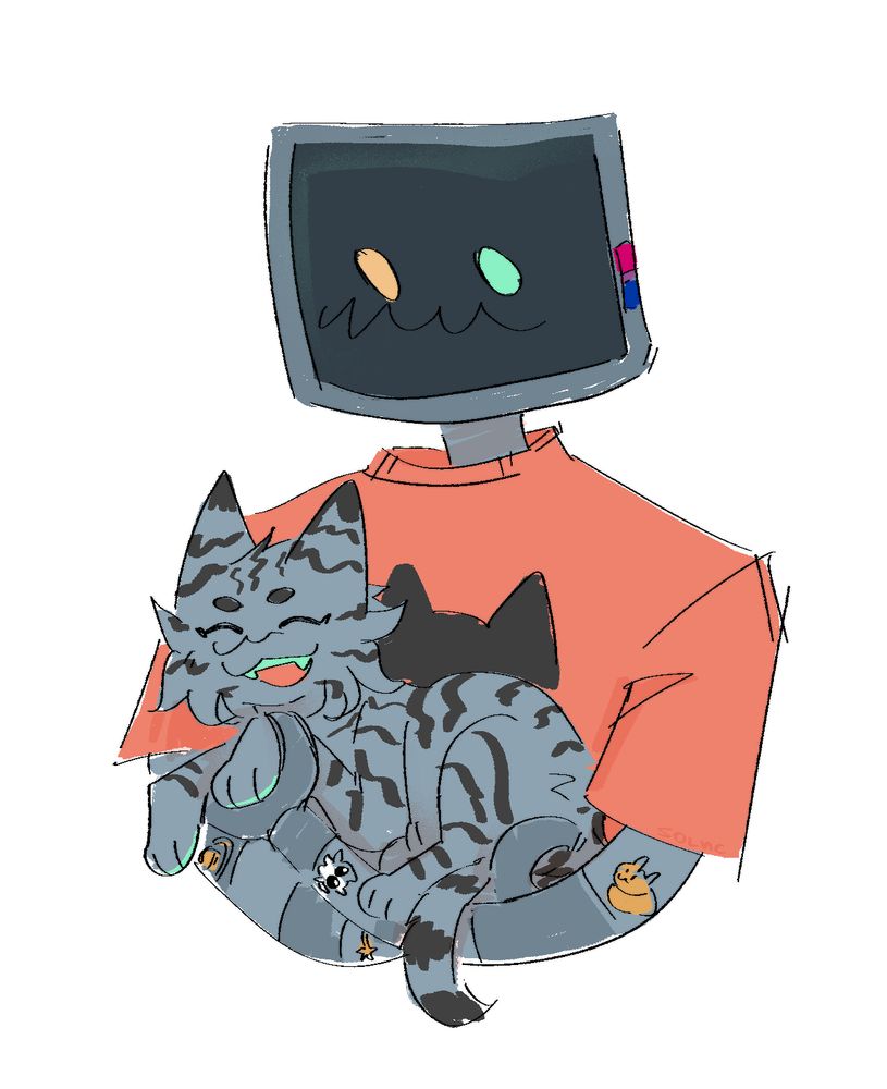 digital art of robot who holds cat