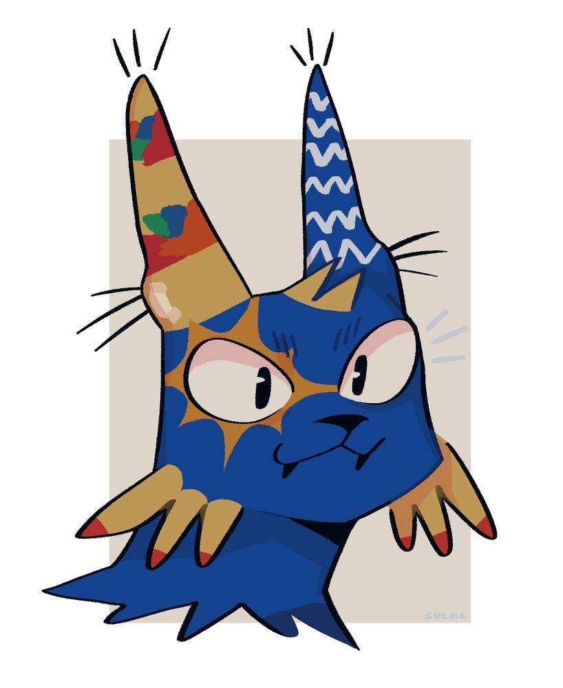 digital art of feral sparkle deep blue cat with sun and clouds pattern