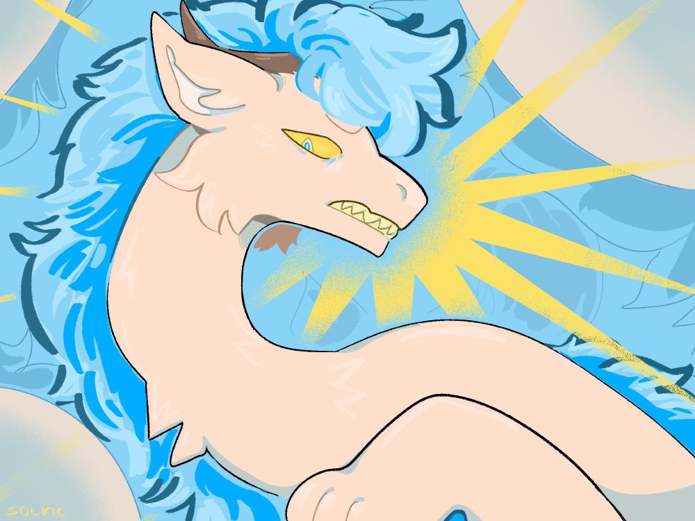 digital art of light fur dragon with blue mane on blue background
pic have sun in the sky vibe