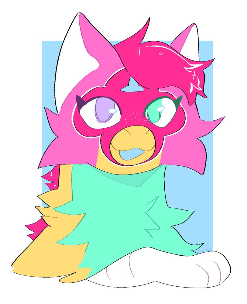 Digital art of feral sparkle furby oc, he looks pretty and soft