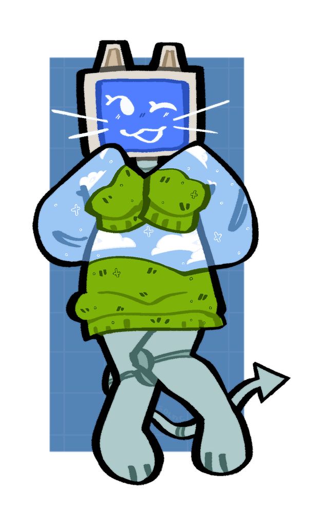 Digital art of anthropomorphic furry robot cat they looks cute and silly pic in bluee and green pallete with white accent