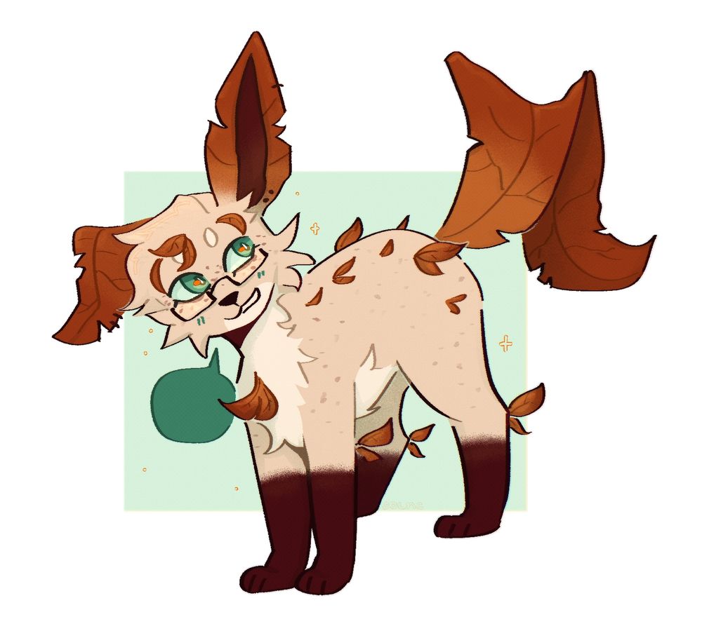 digital art of feral pokemon leafeon oc who have light fur and autum themed leaves parts
