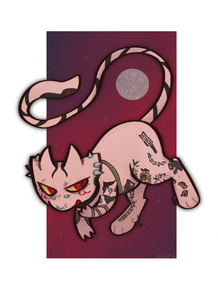 Digital art of feral pokemon oc mew on deep red background
